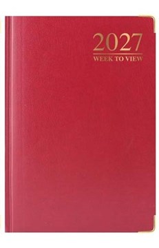2027 A6 Week To View Hardback Diary with Ribbon Marker Metal Corners - Red