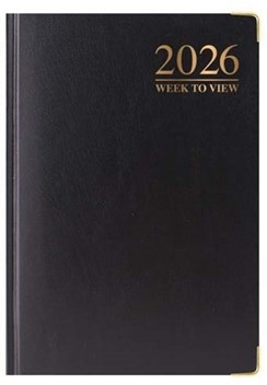 2026 A6 Week To View Hardback Diary with Metal Corners & Ribbon Marker - Black