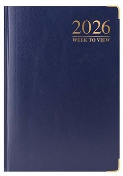 2026 A6 Week To View Hardback Diary with Metal Corners & Ribbon Marker - Blue