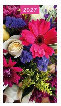 2027 Slim Pocket 2 Week To View Soft back Floral Diary - Hot Pink Purple flowers