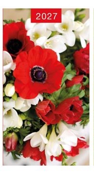 2027 Slim Pocket 2 Week To View Soft back Floral Diary - Red & White Flowers