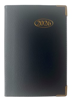 2026 Pocket Week To View PVC Leather Effect Diary With Metal Corners - Black
