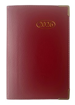 2026 Pocket Week To View PVC Leather Effect Diary With Metal Corners - Red