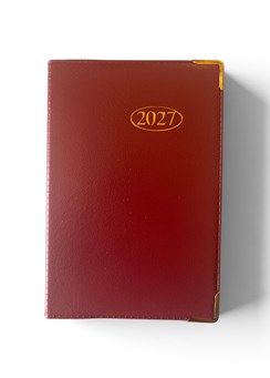 2027 Pocket Week To View PVC Leather Effect Diary With Metal Corners - Red