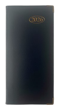 2026 Slim Week To View PVC Leather Effect Diary with Metal Corners - Black