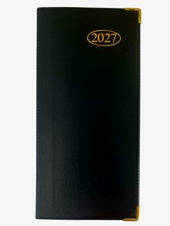 2027 Slim Week To View PVC Leather Effect Diary with Metal Corners - Black