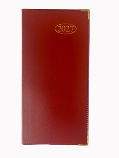 2027 Slim Week To View PVC Leather Effect Diary with Metal Corners - Red