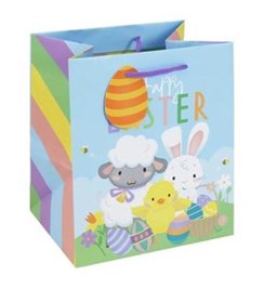 Medium Happy Easter Gift Bag - Chick, Bunny & Lamb with Decorated Eggs 10"x 8.5" Medium Happy Easter Gift Bag - Chick, Bunny & Lamb with Decorated Eggs 10"x 8.5"