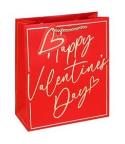 Medium Valentine's Day Gift Bag Robe Handle & Tag - Red with Gold Foil Writing