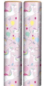 6m Children's Gift Wrapping Paper Roll 2x3m Birthday Pink Unicorn Balloons
