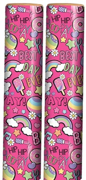 6m Birthday Gift Wrapping Paper Roll 2x3m Hot Pink Best Day Party Time