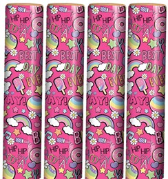 12m Birthday Gift Wrapping Paper 4 x 3m Roll's - Children's Girls Hot Pink
