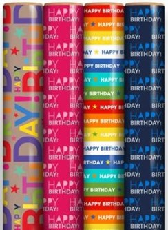 12m Happy Birthday Gift Wrapping Paper - 4 x 3m Roll's - Mixed Male & Female