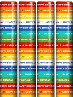 12m Birthday Gift Wrapping Paper 4x3m Bright Multicoloured Stripe Happy Birthday