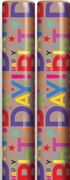 6m Gift Wrapping Paper Roll - 2x3m Brown with Multicoloured Happy Birthday