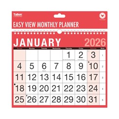 2026 A4 Landscape Easy Month To View Spiral Bound Wall Planner Calendar