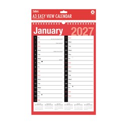 2027 A3 Extra Wide 2 Column Month To View Spiral Bound Wall Planner Calendar