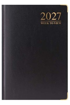 2027 A5 Week To View Hardback Diary with Metal Corners & Ribbon Marker - Black