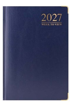2027 A5 Week To View Hardback Diary with Metal Corners & Ribbon Marker - Blue
