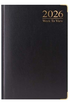 2026 A5 Week To View Hardback Diary with Metal Corners & Ribbon Marker - Black