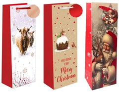 Set of 3 Christmas Wine Bottle Gift Bags & Tags Traditional Contemporary Designs