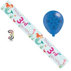 Age 3 Girl Birthday Party Pack - Banner, Balloons, Number Candle Age 3 Girl Birthday Party Pack - Banner, Balloons, Number Candle