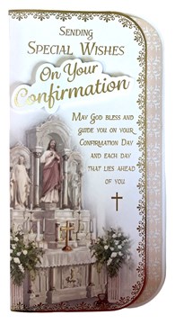Confirmation Day Card - Church Alter with Flowers and Gold Foil 8.75x4"