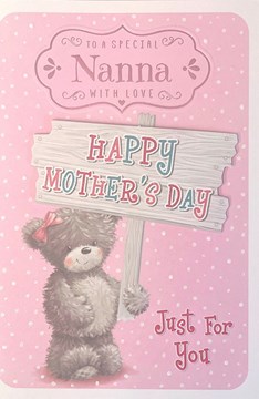 Nanna Mother's Day Card - Bear with Sign Glitter & Pink Foil 7.5x5.25"