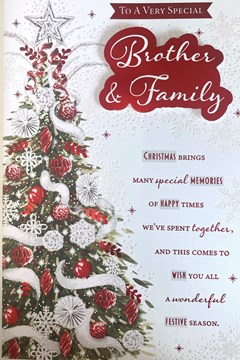 Brother & Family Christmas Card - Christmas Tree with Red Foil Verse 9x6"