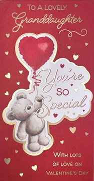 Granddaughter Valentine's Day Card Bear with Red Heart Balloon Gold Foil 9x4.75" Granddaughter Valentine's Day Card Bear with Red Heart Balloon Gold Foil 9x4.75"