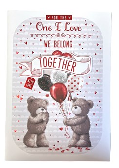 One I Love Valentine's Day Card - Bears with Balloons Red Foil Hearts 9.5x6.75"