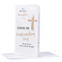 Daughter Confirmation Day Card - Gold Foil Cross 8.75x4"