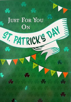 Happy St Patrick's Day Card - Bunting and Clovers Green Foil 7.5x5.25"