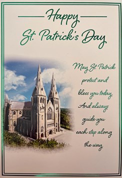 Happy St Patrick's Day Card - Church  Scene and Verse with Green Foil 7.5x5.5"