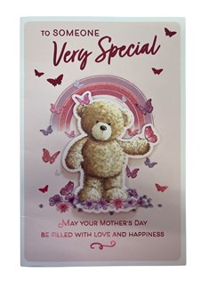 Someone Special Mother's Day Card - Cute Bear, Rainbow & Butterflies 9" x 6"