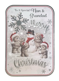 Nan & Grandad Christmas Card - Santa Bears Snowman Glitter Snowflake 7.5x5.25"