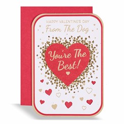 From The Dog Valentine's Day Card - 3D Heart with Gold and Glitter 7x5.25"