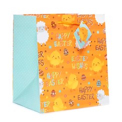 Medium Happy Easter Gift Bag - Chicks & Lambs with Decorated Eggs 10x8.5"