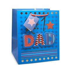 No 1 Dad Large Gift Bag - Blue and Red with Gold Foil and Gift Tag - 13x10.5"