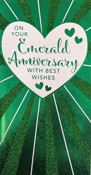 Emerald 55th Wedding Anniversary Card - White Heart Green Glitter Foil 8.75x4" Emerald 55th Wedding Anniversary Card - White Heart Green Glitter Foil 8.75x4"