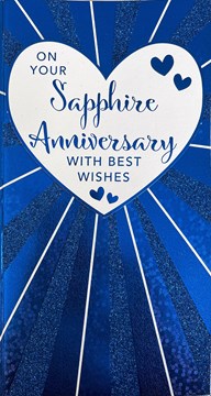 Sapphire 45th Wedding Anniversary Card - White Heart Blue Glitter Foil 8.75x4" Sapphire 45th Wedding Anniversary Card - White Heart Blue Glitter Foil 8.75x4"