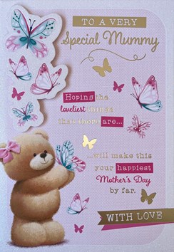 Mummy Mother's Day Card - Cute Bear & Butterflies with Gold Foil 7.75" x 5.25" Mummy Mother's Day Card - Cute Bear & Butterflies with Gold Foil 7.75" x 5.25"