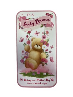 Nanna Mother's Day Card - Bear on Flower Swing with Glitter 9" x 4.75" Nanna Mother's Day Card - Bear on Flower Swing with Glitter 9" x 4.75"