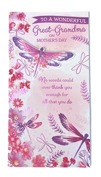 Great Grandma Mother's Day Card - Pink Lilac Dragonflies Lilac Foil 9x4.75" Great Grandma Mother's Day Card - Pink Lilac Dragonflies Lilac Foil 9x4.75"