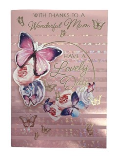 Mum Mother's Day Card - Butterflies and Flowers 9.75" x 6.75"