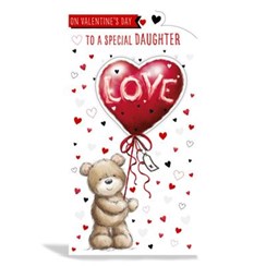 Daughter Valentine's Day Card Bear and 3D Heart Balloon with Red Foil 9x4.75" Daughter Valentine's Day Card Bear and 3D Heart Balloon with Red Foil 9x4.75"