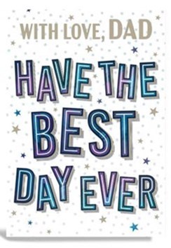 Dad Father's Day Card - Blue Spots and Stars with Gold Foil 9.75 x 6.75"