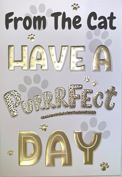 From the Cat Birthday Card - Have a Purrrfect Day Pawprints Gold Foil 7.5x5.25"