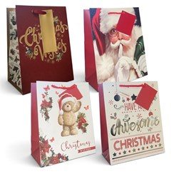 Set of 4 Small Medium Christmas Gift Bags & Tags Mixed Cute Traditional Designs