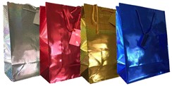 Set of 4 Large Holographic Gift Bags with Tags - Red, Silver, Gold, Blue